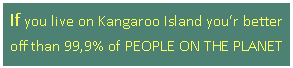 Textfeld: If you live on Kangaroo Island you‘r better off than 99,9% of PEOPLE ON THE PLANET